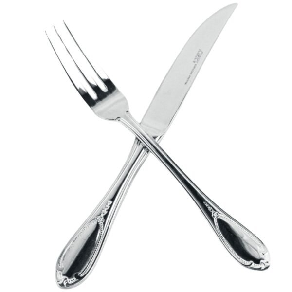 Glamour 7000  Cubiertos de Carne en Acero Inoxidable (12 Piezas) 6 Cuchillos + 6 Tenedores, Pulido Espejo, Apto para lavavajillas