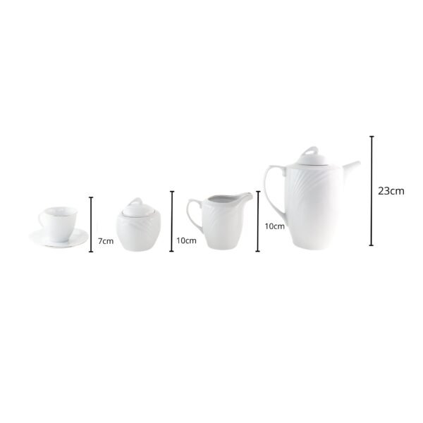 22.jpg Juego de café de porcelana blanca Lubeck R, 27 piezas con filo dorado, 12 tazas y 12 platillos, cafetera, azucarero y lechera, apto lavavajillas