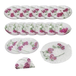 Juego de vajilla de cristal de Bohemia (16 piezas) Anemone, 6 platos de postre, 6 boles, 2 platos de presentación, 1 fuente de servir, 1 servilletero