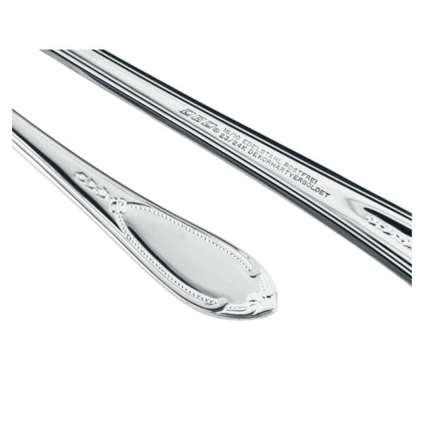 Glamour 7000  Cubertería de Postre en Acero Inoxidable Decoradas en Oro (18 Piezas) 6 Cucharas, 6 Tenedores, 6 Cuchillos, Apta para lavavajillas