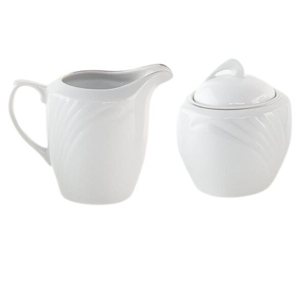 24.jpg Juego de café de porcelana blanca Lubeck R, 27 piezas con filo dorado, 12 tazas y 12 platillos, cafetera, azucarero y lechera, apto lavavajillas