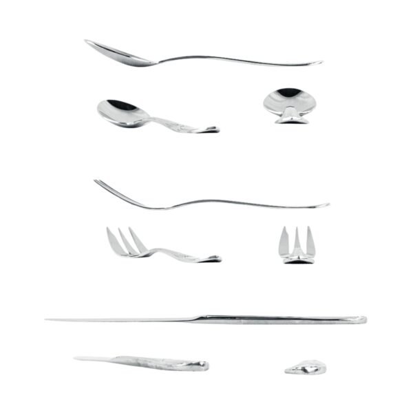 Glamour 7000  Cubertería de Postre en Acero Inoxidable Decoradas en Oro (18 Piezas) 6 Cucharas, 6 Tenedores, 6 Cuchillos, Apta para lavavajillas