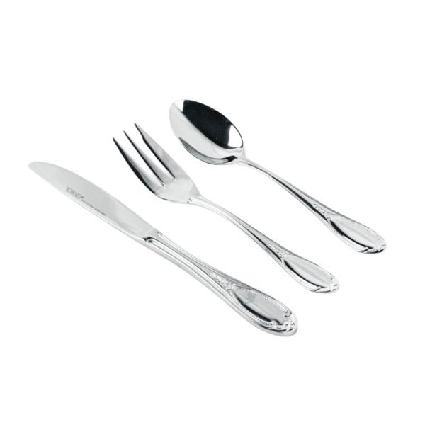 Glamour 7000  Cubertería de Postre en Acero Inoxidable Decoradas en Oro (18 Piezas) 6 Cucharas, 6 Tenedores, 6 Cuchillos, Apta para lavavajillas