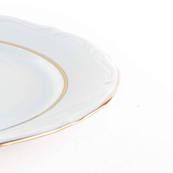 juego de 6 platos llanos modelo RHEIN 24cm porcelana blanca con filo de oro marca crc