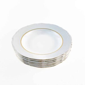 Juego Platos Hondos de Porcelana Blanca (6 piezas)Rhein con Borde Dorado – Vajilla de filo de oro para Sopas cremas. Celebraciones y regalos