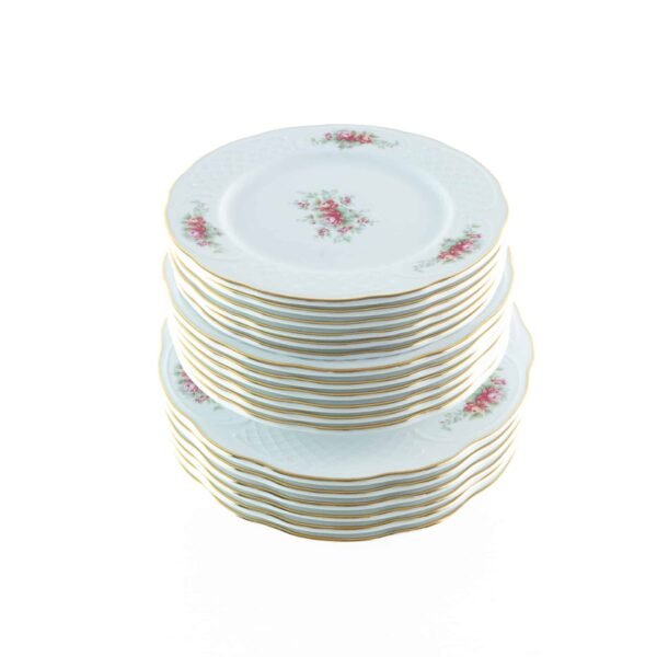 Vajilla de porcelana blanca (18 piezas) Bidasoa Irina 6 platos llanos, 6 platos hondos y 6 platos de postre con motivos florales y filo de oro