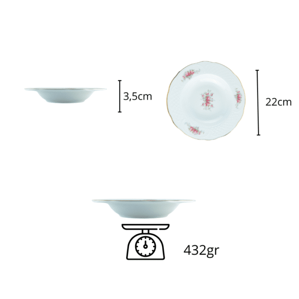 Juego de Platos Hondos de Porcelana Blanca (6 piezas) Bidasoa Irina, Motivos Florales con Filo de Oro, Elegante para Cenas, Excelente como Regalo