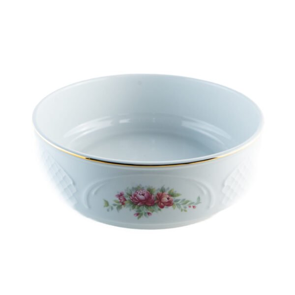 Ensaladera de Porcelana (1 pieza) Bidasoa Irina, Ensaladera Blanca con Filo Dorado y Decoración Floral, Vajilla Elegante para Servir Ensaladas, Banquetes y Regalo