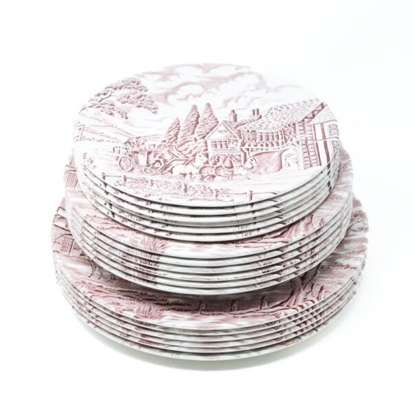 Vajilla de cerámica (20 piezas) Churchill Rosa 18 platos llanos, 1 ensaladera, 1 bandeja