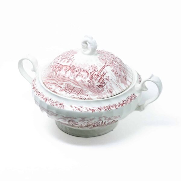 Sopera de ceramica inglesa, blanca y rosa marca churchill (3 l )