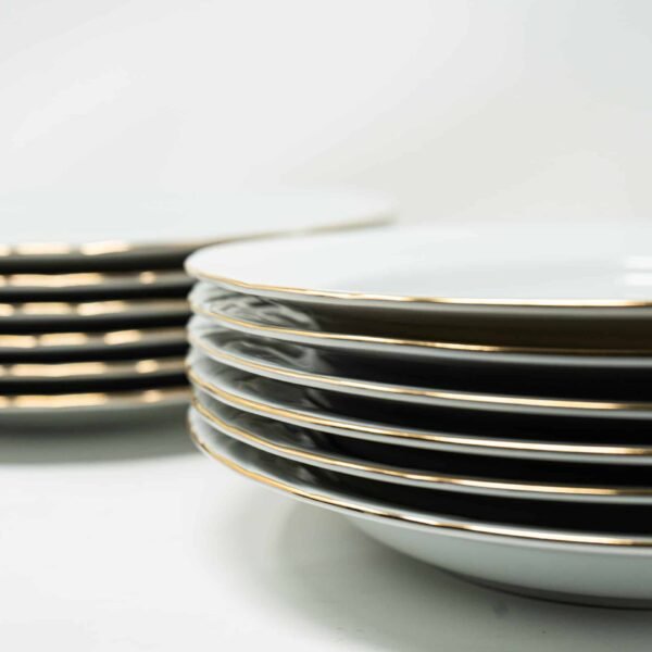 Juego de platos de porcelana blanca (12 piezas) Lubeck R con filo de oro, 6 platos llanos, 6 platos hondos