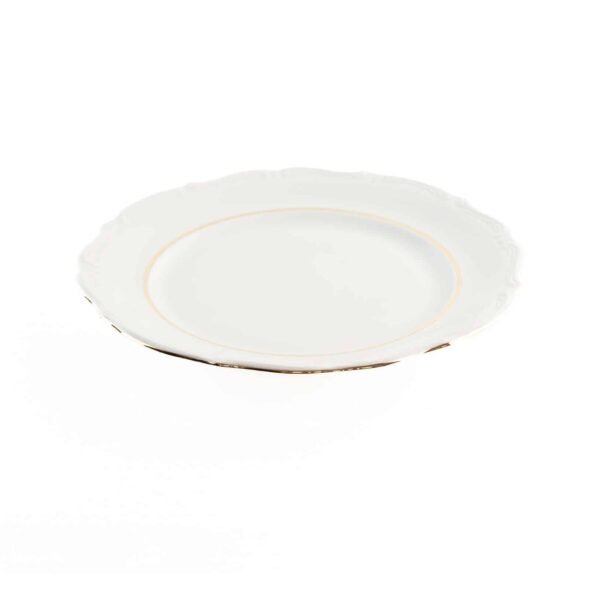 Platos de Presentación de Porcelana Blanca con Filo Dorado (2 Piezas) Rhein, Vajilla Elegante y Clásica para Mesa, Banquetes, Celebraciones y Regalo Especial