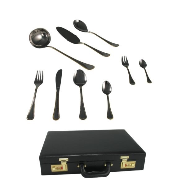 CRC Kadett Cubertería 75 piezas, acero inoxidable decorado en oro, servicio para 12 comensales con maletín de regalo