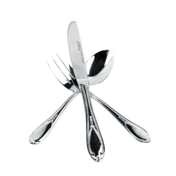 Glamour 7000  Cubertería de Postre en Acero Inoxidable Decoradas en Oro (18 Piezas) 6 Cucharas, 6 Tenedores, 6 Cuchillos, Apta para lavavajillas