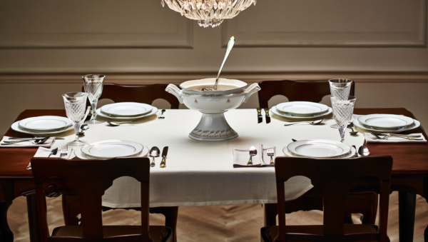 Juego de Servir Glamour  7000  (3 Piezas) Cazo Sopero, Cuchara de Servir y Cazo para Salsa, Acero Inoxidable con Detalles en Oro 23-24K, Apto para lavavajillas