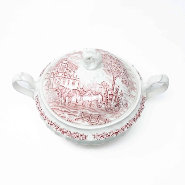 Sopera de ceramica inglesa, blanca y rosa marca churchill (3 l )