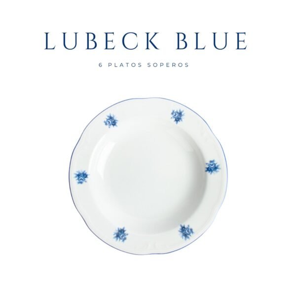 Juego de platos hondos de porcelana blanca (6 piezas) Lubeck Blue