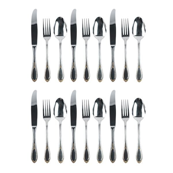 Cubiertos de Mesa Decorada en Dorado Glamour  7000  (18 Piezas) Acero Inoxidable