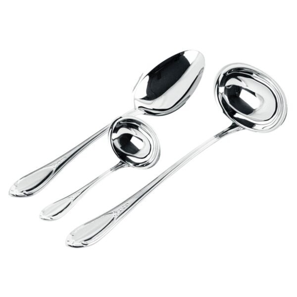 4-1.jpg Glamour 7000 Juego de Servir en Acero Inoxidable (3 Piezas) Cazo Sopero, Cuchara de Servir, Cazo para Salsa, Pulido Espejo, Apto para lavavajillas