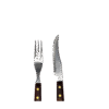 Juego de cuchillos chuleteros y tenedores para carne (6 Piezas) Timber Steel Cutlery, set de madera, 3 tenedores y 3 cuchillos