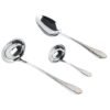 Juego de Servir Glamour  7000  (3 Piezas) Cazo Sopero, Cuchara de Servir y Cazo para Salsa, Acero Inoxidable con Detalles en Oro 23-24K, Apto para lavavajillas