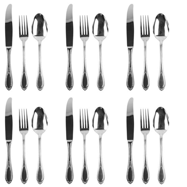 Cubertería de Mesa Acero Inoxidable Glamour (18 Piezas) 6 Cucharas, 6 Tenedores, 6 Cuchillos, Apta para lavavajillas