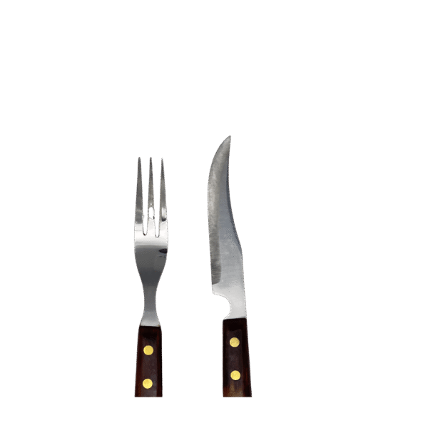 Juego de cuchillos chuleteros y tenedores para carne (6 Piezas) Timber Steel Cutlery, set de madera, 3 tenedores y 3 cuchillos