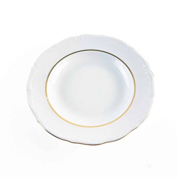 4RHEIN_6_HONDOS.jpg Juego Platos Hondos de Porcelana Blanca (6 piezas)Rhein con Borde Dorado – Vajilla de filo de oro para Sopas cremas. Celebraciones y regalos