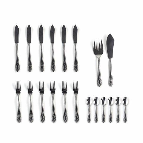 Cuberteria de pescado acero inoxidable (20 piezas) Koln 1285, 6 tenedores, 6 cuchillos fileteadores, 6 cucharas de postre, 1 pala, 1 tenedor de servir