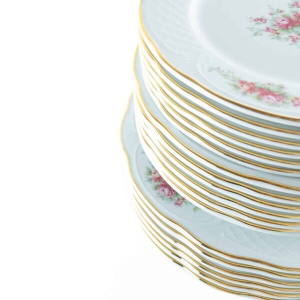 Vajilla de porcelana blanca (18 piezas) Bidasoa Irina 6 platos llanos, 6 platos hondos y 6 platos de postre con motivos florales y filo de oro