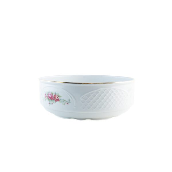 Ensaladera de Porcelana (1 pieza) Bidasoa Irina, Ensaladera Blanca con Filo Dorado y Decoración Floral, Vajilla Elegante para Servir Ensaladas, Banquetes y Regalo