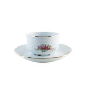 4_BIDASOA_IRINA_SALSERA.jpg Salsera de Porcelana Blanca con Diseño Floral y Filo Dorado, Bidasoa Original, Elegante Vajilla para Servir Salsas