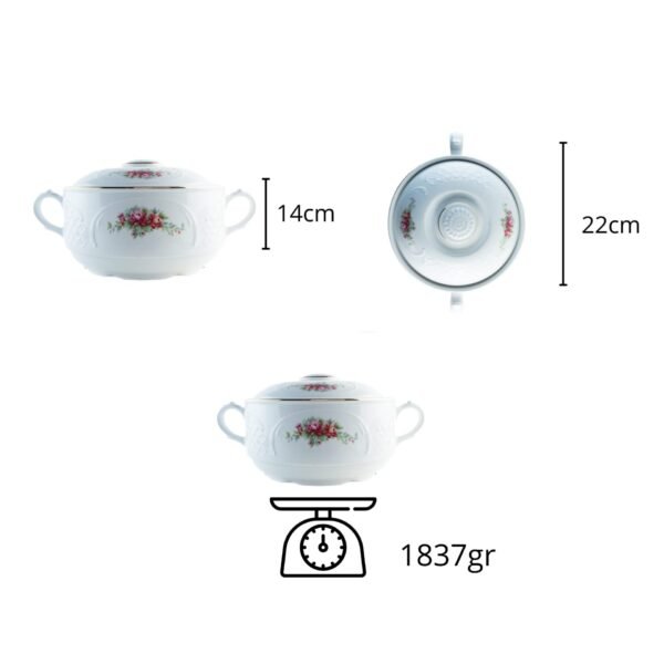 Juego de Porcelana (2 Piezas) Bidasoa Irina, Sopera con tapa y ensaladera, Diseño floral con filo dorado, Vajilla clásica y elegante para mesa, celebraciones y regalo especial