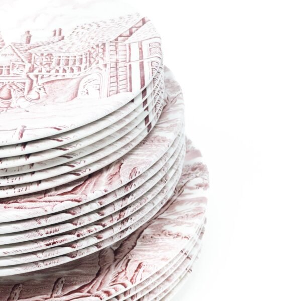 Vajilla de cerámica (20 piezas) Churchill Rosa 18 platos llanos, 1 ensaladera, 1 bandeja