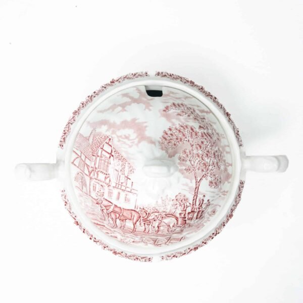 Sopera de ceramica inglesa, blanca y rosa marca churchill (3 l )