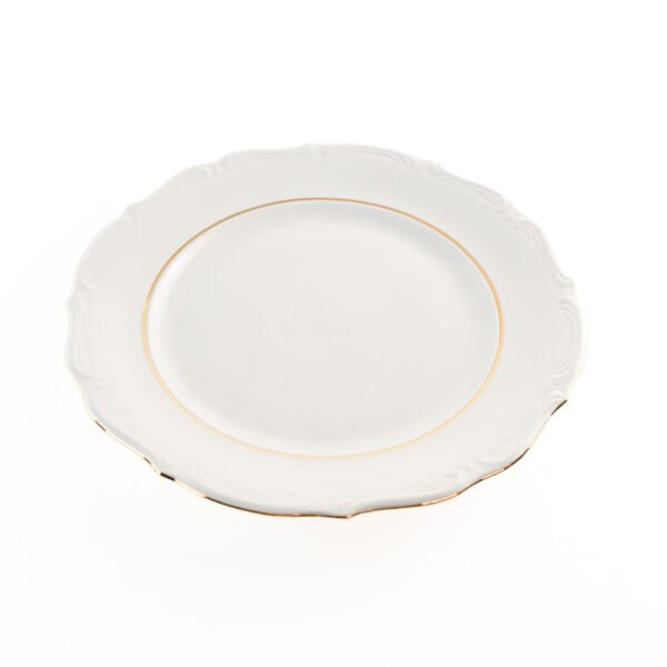 Fuente de Porcelana Blanca (1 Pieza) Rhein Plato presentación de 32 cm con Borde de Oro – Ideal para Postres, Tartas, Sushi o como Base para Ensaladera – Diseño de Lujo
