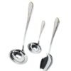 Juego de Servir Glamour  7000  (3 Piezas) Cazo Sopero, Cuchara de Servir y Cazo para Salsa, Acero Inoxidable con Detalles en Oro 23-24K, Apto para lavavajillas