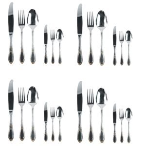 Cubertería Glamour 7000 deco (24 Piezas) Acero Inoxidable con Decoracion en Oro de 23–24K, Servicio para 4, Apta para lavavajillas