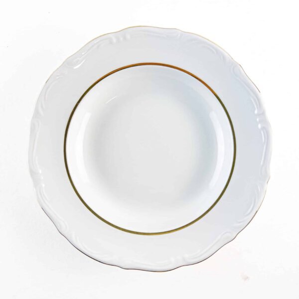 5RHEIN_6_HONDOS.jpg Juego Platos Hondos de Porcelana Blanca (6 piezas)Rhein con Borde Dorado – Vajilla de filo de oro para Sopas cremas. Celebraciones y regalos