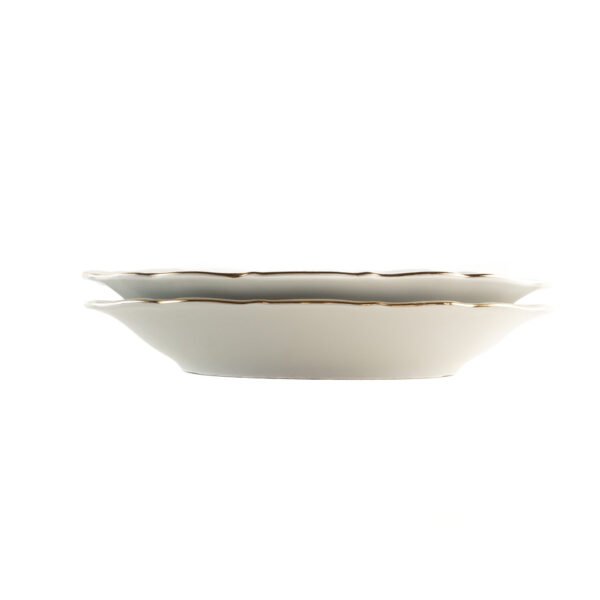 5_RHEIN_2-RABANERAS.jpg Fuentes para Guarnición Rabaneras Porcelana Blanca 23 cm, (2 Piezas) Rhein Borde Dorado, Ideales para Salsas, Ensaladas, Postres o como Rabaneras, Fácil Limpieza y Elegantes