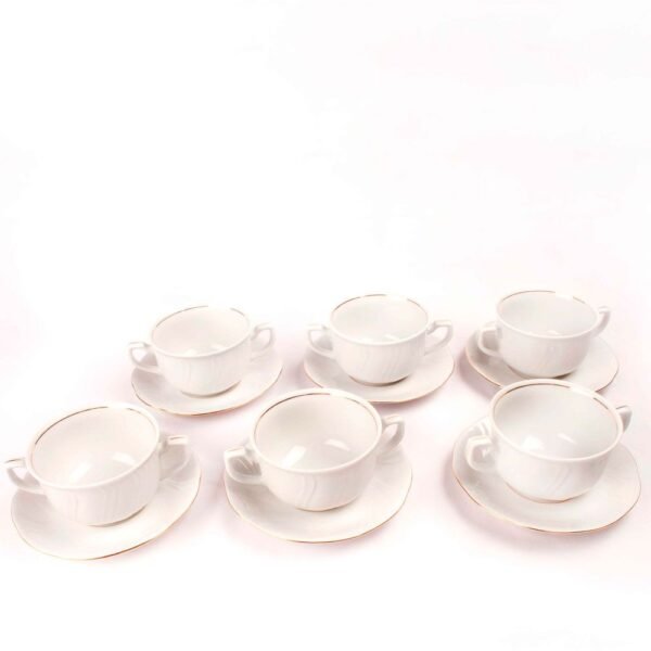 Juego de boles (24 piezas) consomé de porcelana blanca  Lubeck, 12 boles consomé con asas (35 cl), 12 platillos para tazas, con filo de oro