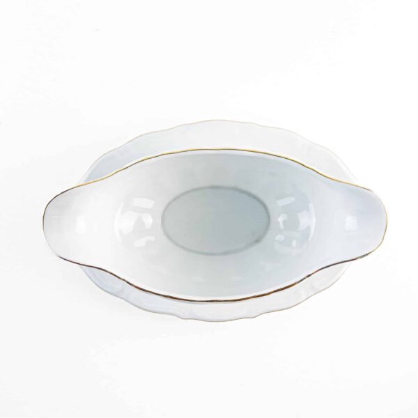 Salsera de Porcelana Blanca (1 pieza) Rhein con Filo Dorado, Vajilla Elegante, Servir en Mesa y Regalo Especial