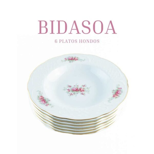 Vajilla de porcelana blanca (18 piezas) Bidasoa Irina 6 platos llanos, 6 platos hondos y 6 platos de postre con motivos florales y filo de oro
