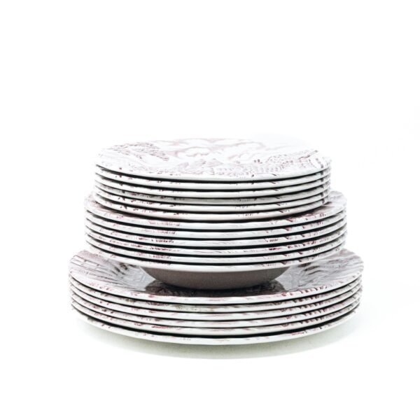 Vajilla de cerámica (20 piezas) Churchill Rosa 18 platos llanos, 1 ensaladera, 1 bandeja