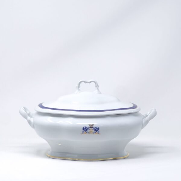 Sopera de porcelana blanca (4L) Duisburg, 1 tapa de porcelana, filo de oro, azul cobalto