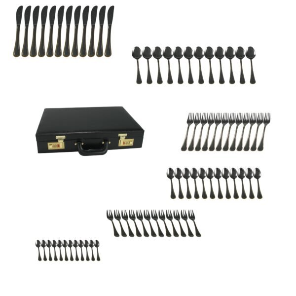 CRC Kadett Cubertería 75 piezas, acero inoxidable decorado en oro, servicio para 12 comensales con maletín de regalo