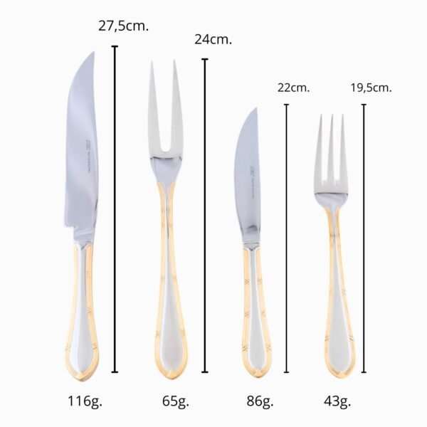 CRC Nuremberg Juego Chuletero 26 piezas, acero inoxidable con baño de oro, set de cuchillos y tenedores para carne con estuche de presentación