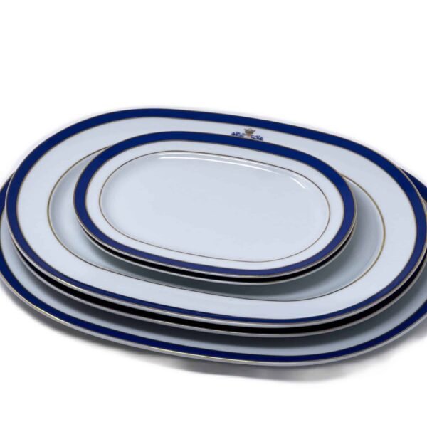 Bandejas de porcelana blanca con filo de oro y azul cobalto (2 piezas) Duisburg, 23 cm