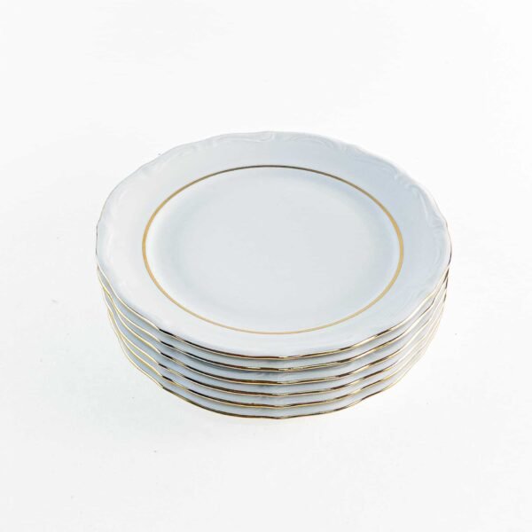 7RHEIN_6_POSTRES.jpg Juego de platos de postre de porcelana blanca (6 piezas) Rhein con filo de oro