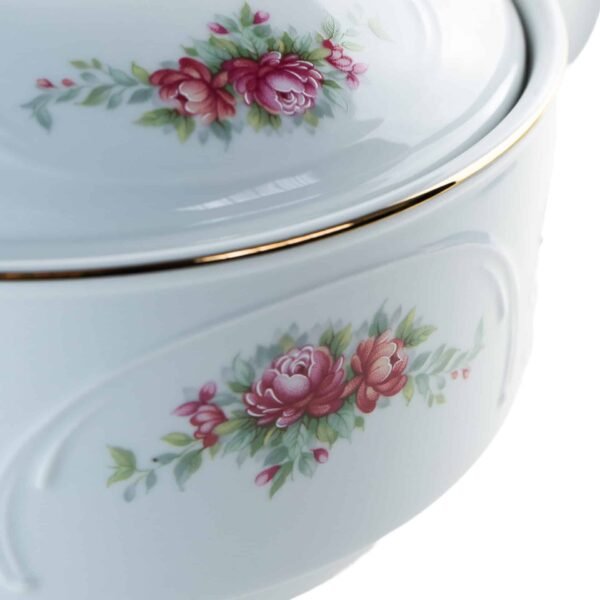Juego de Porcelana (2 Piezas) Bidasoa Irina, Sopera con tapa y ensaladera, Diseño floral con filo dorado, Vajilla clásica y elegante para mesa, celebraciones y regalo especial